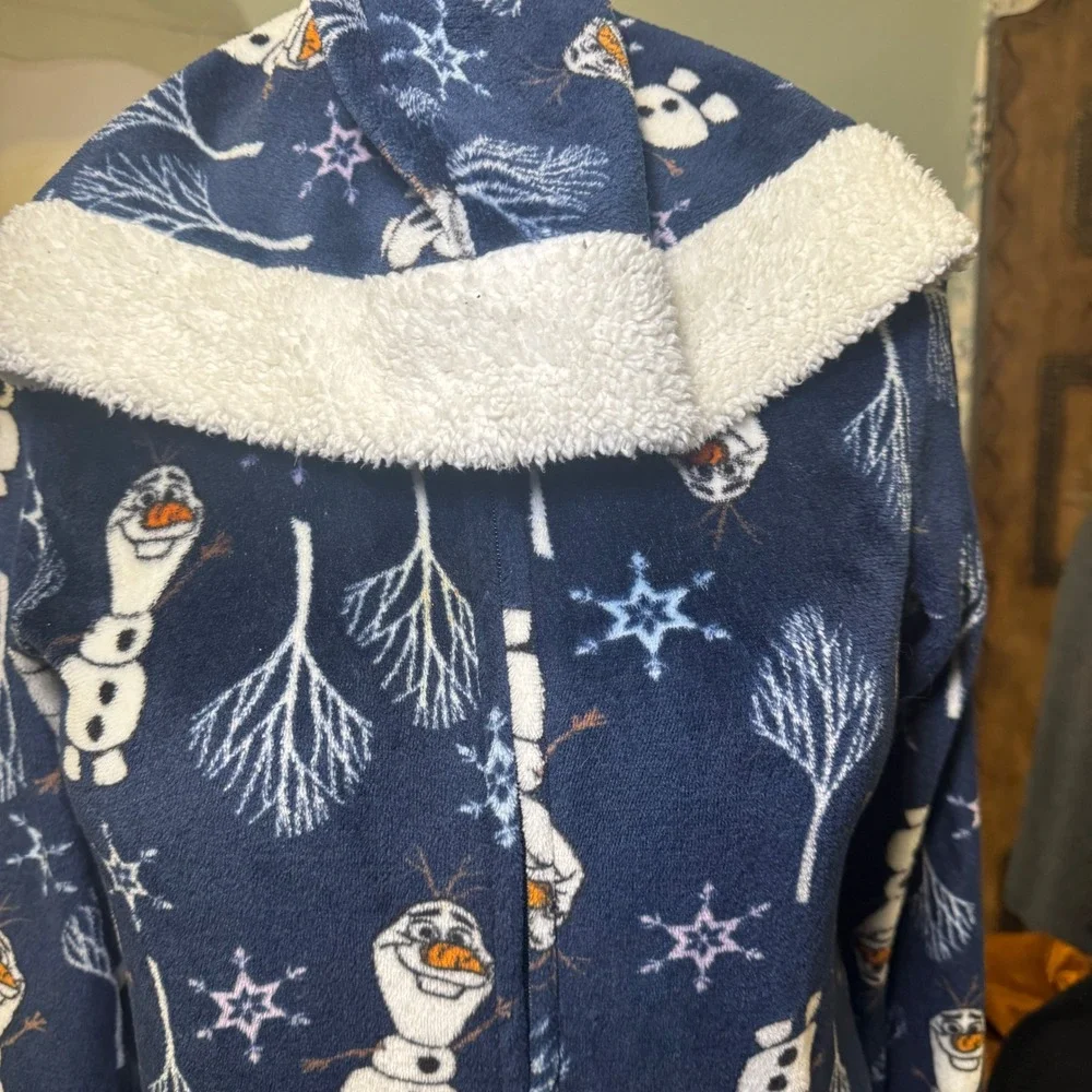 Disney Frozen II Olaf Hooded Union Suit Blue Cove Fleece Pajamas L 12-14